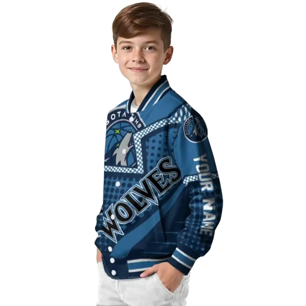 personalized minnesota timberwolves star burst midnight blue varsity jacket trendy.webp