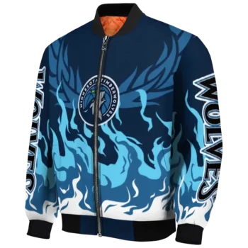 personalized minnesota timberwolves winged blaze midnight blue white bomber jacket best selling