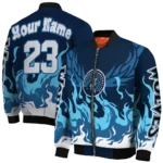 personalized minnesota timberwolves winged blaze midnight blue white bomber jacket best selling