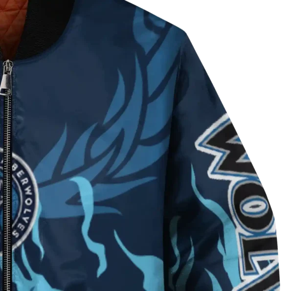 personalized minnesota timberwolves winged blaze midnight blue white bomber jacket premium grade