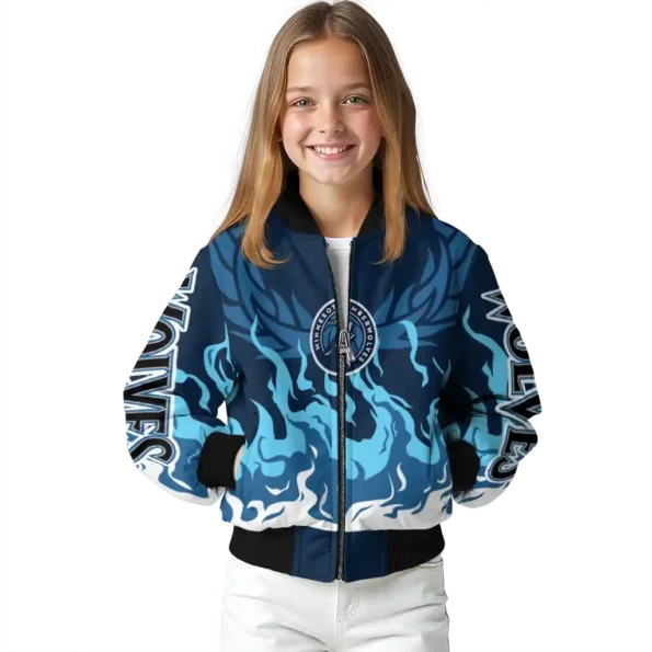 personalized minnesota timberwolves winged blaze midnight blue white bomber jacket top rated