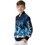 personalized minnesota timberwolves winged blaze midnight blue white bomber jacket best selling