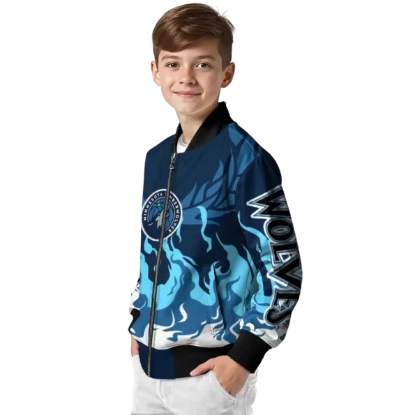 personalized minnesota timberwolves winged blaze midnight blue white bomber jacket trendy
