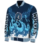 personalized minnesota timberwolves winged blaze midnight blue white varsity jacket best selling.webp