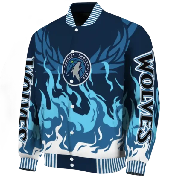 personalized minnesota timberwolves winged blaze midnight blue white varsity jacket best selling.webp