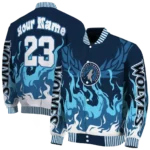 personalized minnesota timberwolves winged blaze midnight blue white varsity jacket best selling.webp