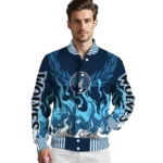 personalized minnesota timberwolves winged blaze midnight blue white varsity jacket best selling.webp