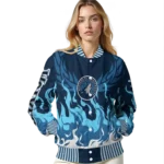 personalized minnesota timberwolves winged blaze midnight blue white varsity jacket best selling.webp