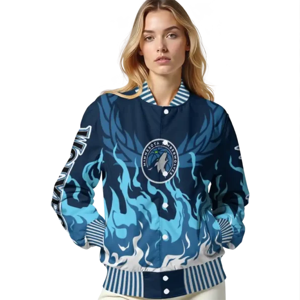 personalized minnesota timberwolves winged blaze midnight blue white varsity jacket latest model.webp