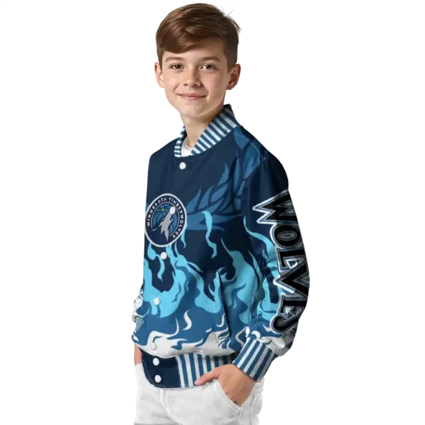 personalized minnesota timberwolves winged blaze midnight blue white varsity jacket trendy.webp
