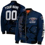 personalized new orleans pelicans hexagon cluster navy black bomber jacket best selling