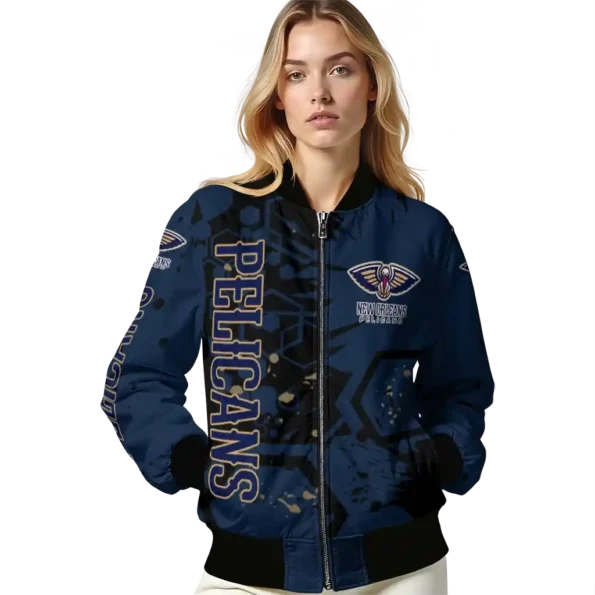 personalized new orleans pelicans hexagon cluster navy black bomber jacket latest model
