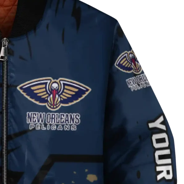 personalized new orleans pelicans hexagon cluster navy black bomber jacket premium grade