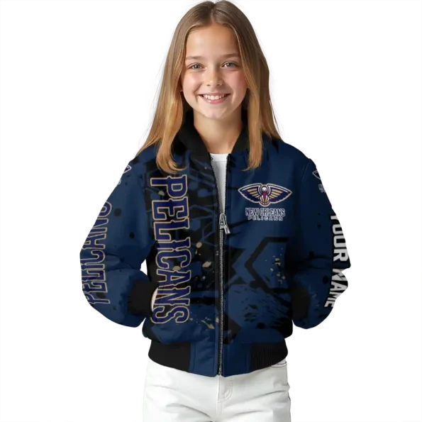 personalized new orleans pelicans hexagon cluster navy black bomber jacket top rated