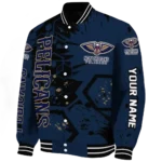 personalized new orleans pelicans hexagon cluster navy black varsity jacket best selling.webp