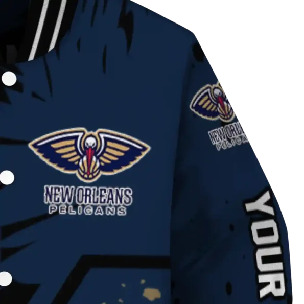 personalized new orleans pelicans hexagon cluster navy black varsity jacket premium grade.webp