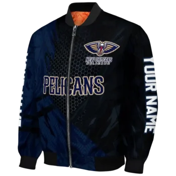 personalized new orleans pelicans hexagon mesh navy black bomber jacket best selling