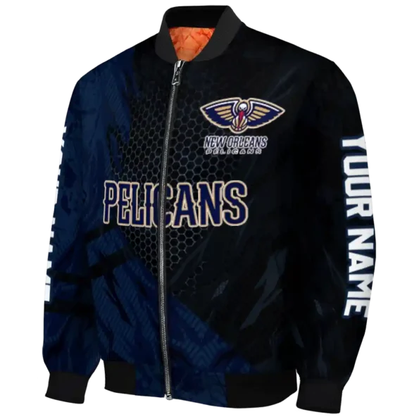 personalized new orleans pelicans hexagon mesh navy black bomber jacket best selling
