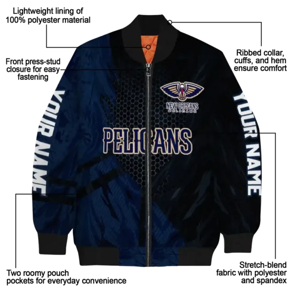 personalized new orleans pelicans hexagon mesh navy black bomber jacket new arrival