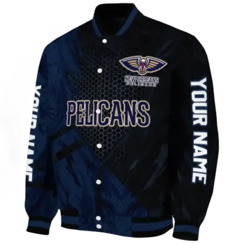 personalized new orleans pelicans hexagon mesh navy black varsity jacket best selling.webp