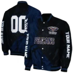 personalized new orleans pelicans hexagon mesh navy black varsity jacket best selling.webp