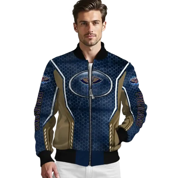personalized new orleans pelicans power plate navy bomber jacket high quality