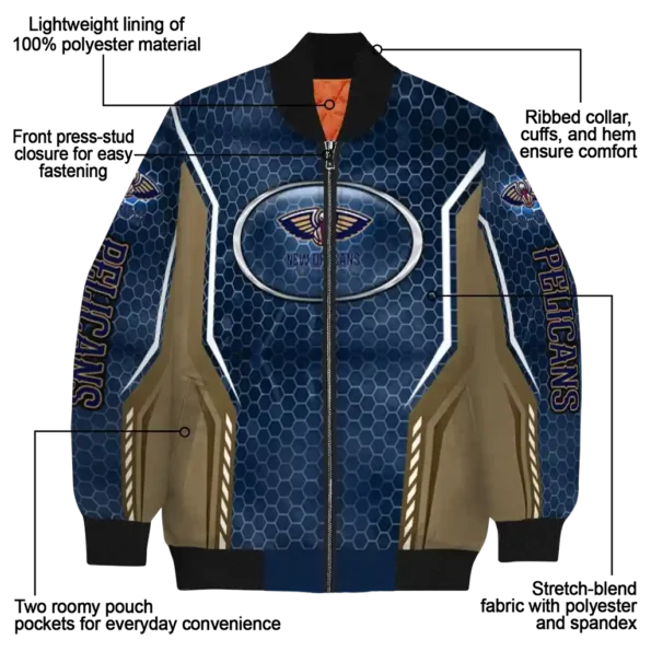 personalized new orleans pelicans power plate navy bomber jacket new arrival