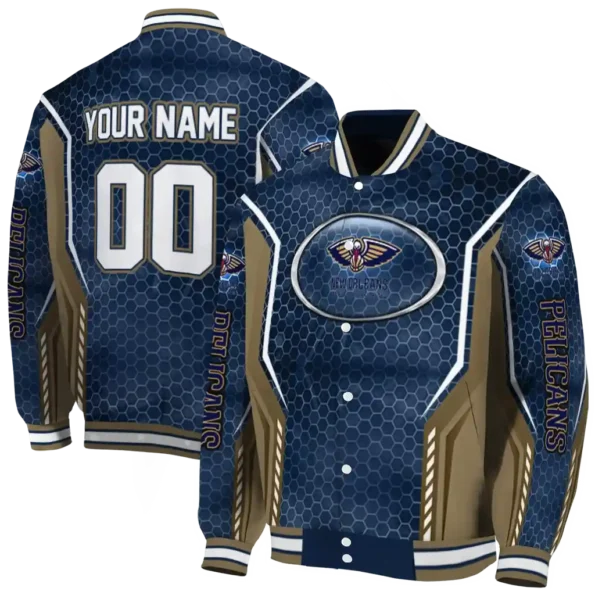 personalized new orleans pelicans power plate navy varsity jacket fashion forward.webp