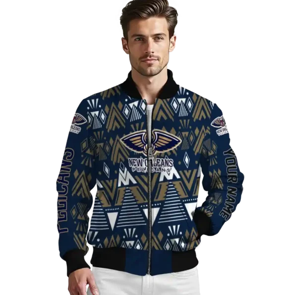 personalized new orleans pelicans pyramid shapes navy bomber jacket high quality