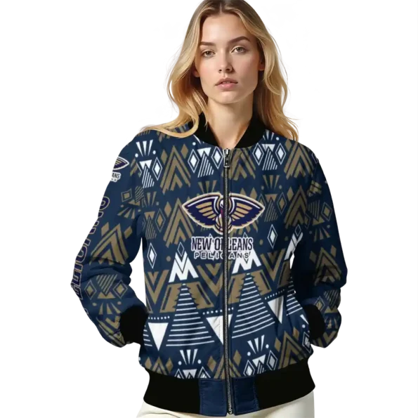 personalized new orleans pelicans pyramid shapes navy bomber jacket latest model