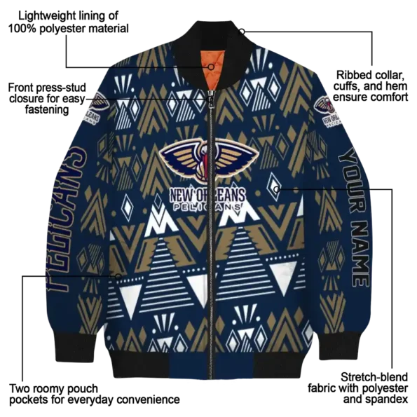 personalized new orleans pelicans pyramid shapes navy bomber jacket new arrival