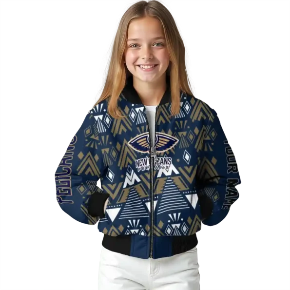 personalized new orleans pelicans pyramid shapes navy bomber jacket top rated