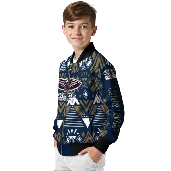 personalized new orleans pelicans pyramid shapes navy bomber jacket trendy