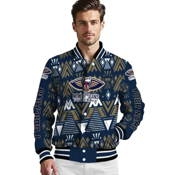 personalized new orleans pelicans pyramid shapes navy varsity jacket high quality.webp