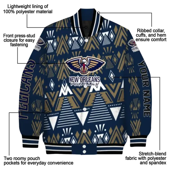 personalized new orleans pelicans pyramid shapes navy varsity jacket new arrival.webp