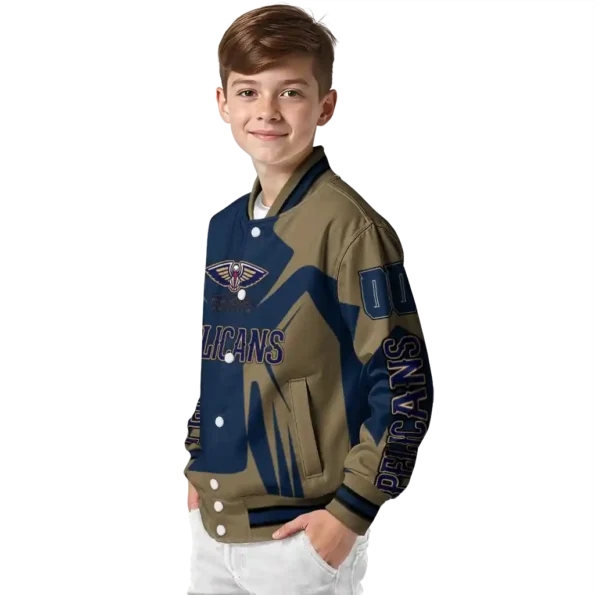 personalized new orleans pelicans spider mark navy varsity jacket trendy.webp