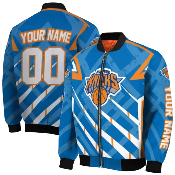 personalized new york knicks chevron angles blue bomber jacket fashion forward