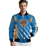 personalized new york knicks chevron angles blue bomber jacket best selling