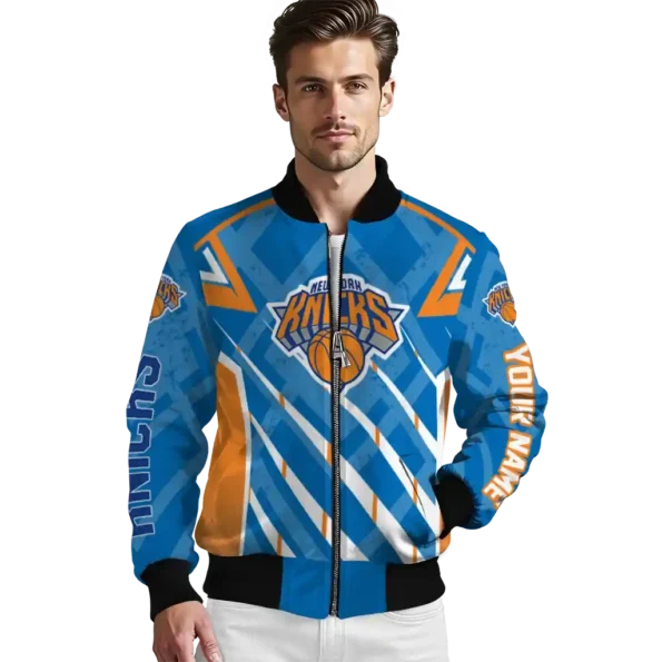 personalized new york knicks chevron angles blue bomber jacket high quality