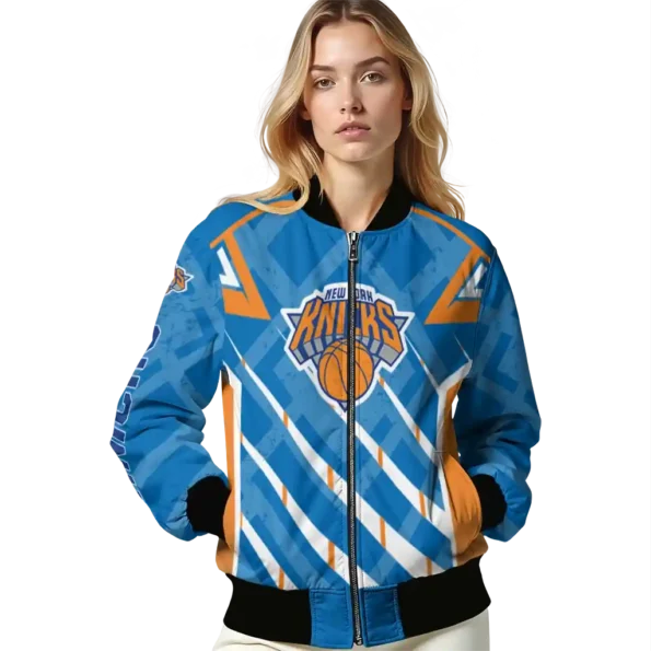 personalized new york knicks chevron angles blue bomber jacket latest model