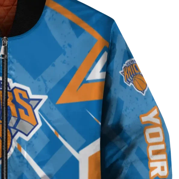 personalized new york knicks chevron angles blue bomber jacket premium grade