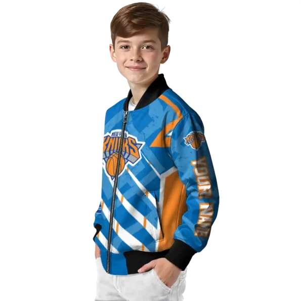 personalized new york knicks chevron angles blue bomber jacket trendy