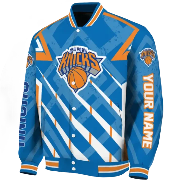 personalized new york knicks chevron angles blue varsity jacket best selling.webp