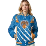 personalized new york knicks chevron angles blue varsity jacket best selling.webp