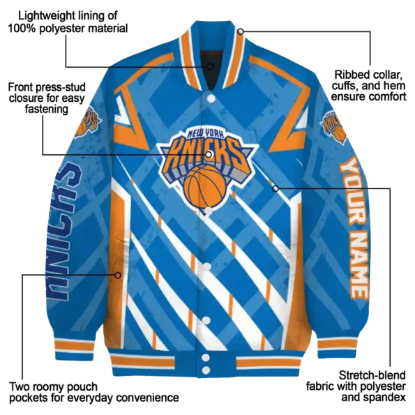 personalized new york knicks chevron angles blue varsity jacket new arrival.webp