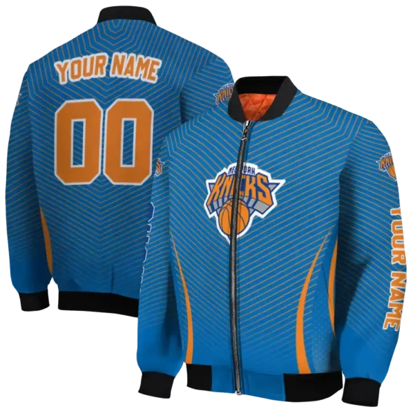 personalized new york knicks chevron arrow blue bomber jacket fashion forward