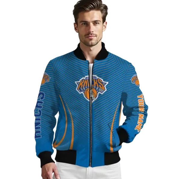 personalized new york knicks chevron arrow blue bomber jacket high quality