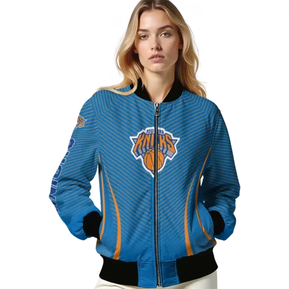 personalized new york knicks chevron arrow blue bomber jacket latest model