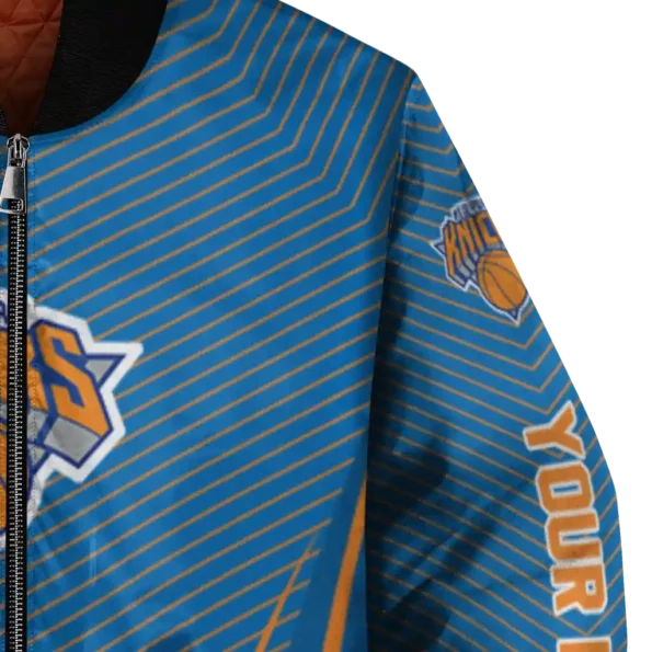 personalized new york knicks chevron arrow blue bomber jacket premium grade