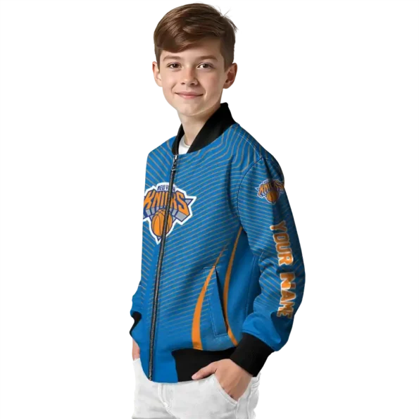 personalized new york knicks chevron arrow blue bomber jacket trendy